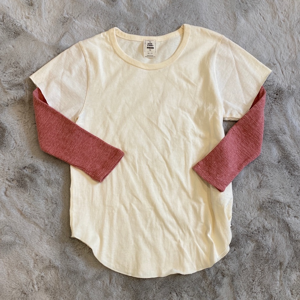 Free people woman’s size xs cream & pink 2 in one long sleeved shirt